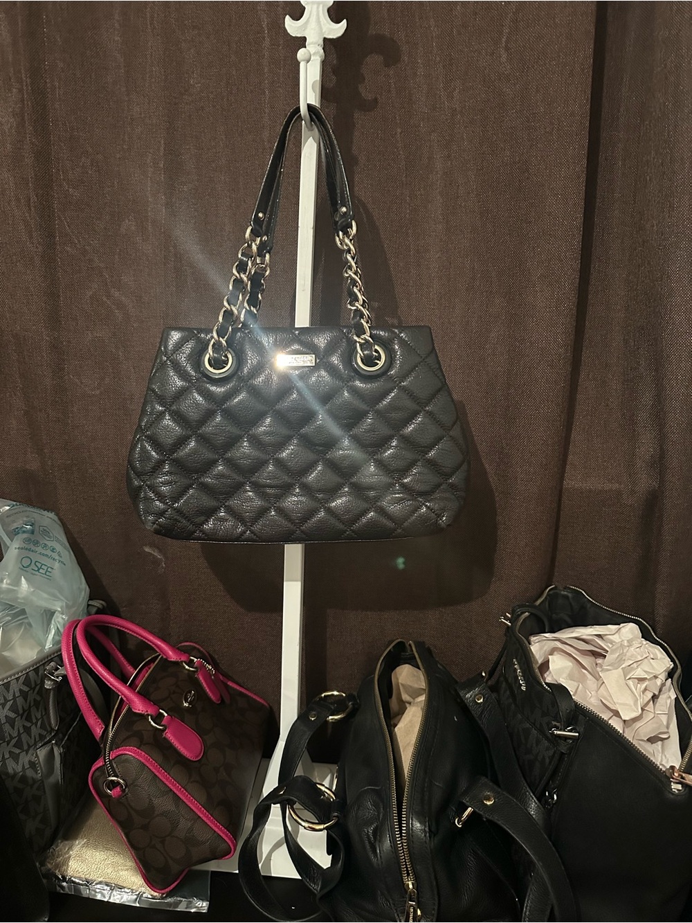 kate spade Black Quilted Chain-Handle Shoulder Bag